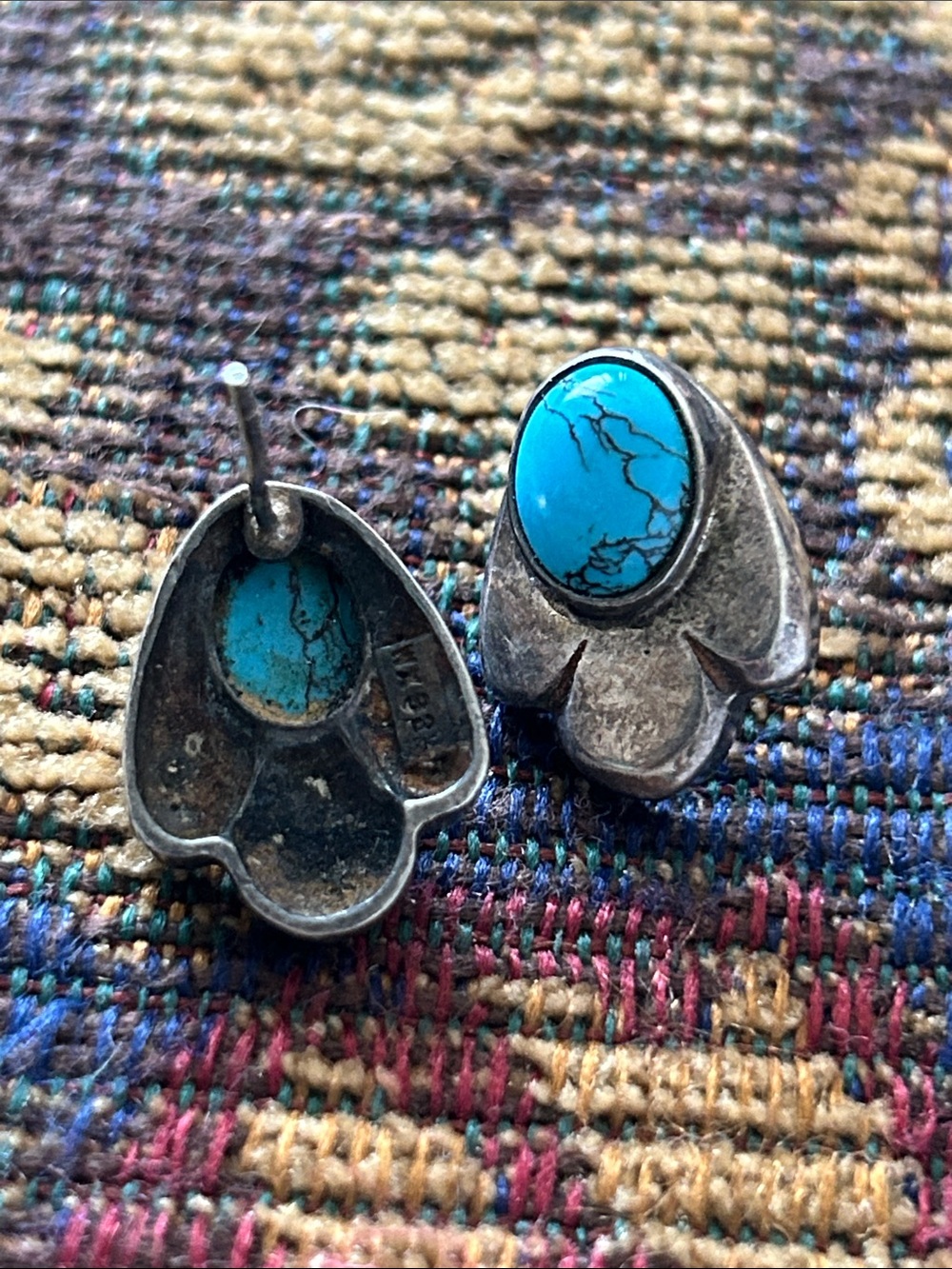Vtg Navajo bear claw earings Lorena Young signed 925